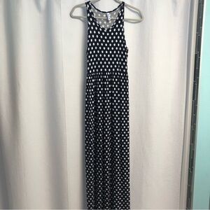 Euovmy Navy Blue Polka Stretch Maxi Dress  Medium